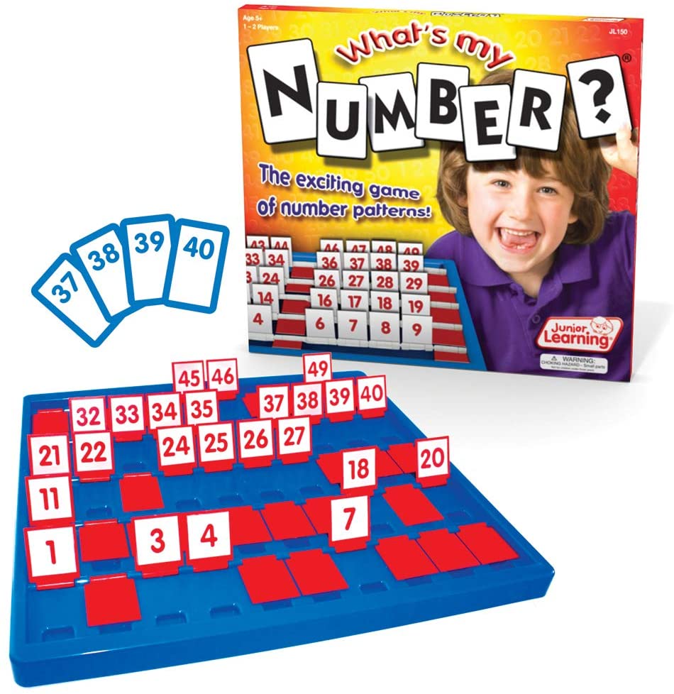 Junior Learning® What's My Number? Game,15.35" x 13.42" x 1.18", 1 game board, 50 number cards, 10 question cards, activity guide 