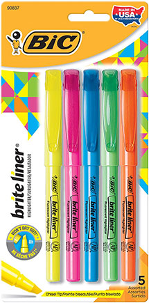 5ct Assorted Color Bic Brite Liner Highlighters