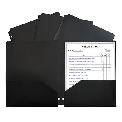 Black Poly Two Pocket Portfolio Folder 3 Hole Punch