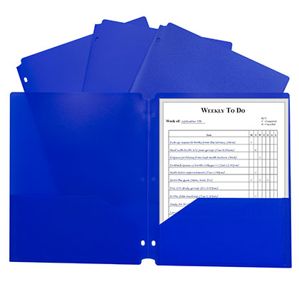 Blue Poly Two Pocket Portfolio Folder 3 Hole Punch