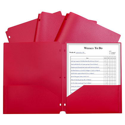 Red Poly Two Pocket Portfolio Folder 3 Hole Punch