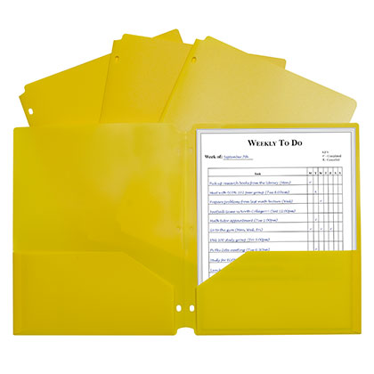 Yellow Poly Two Pocket Portfolio Folder 3 Hole Punch