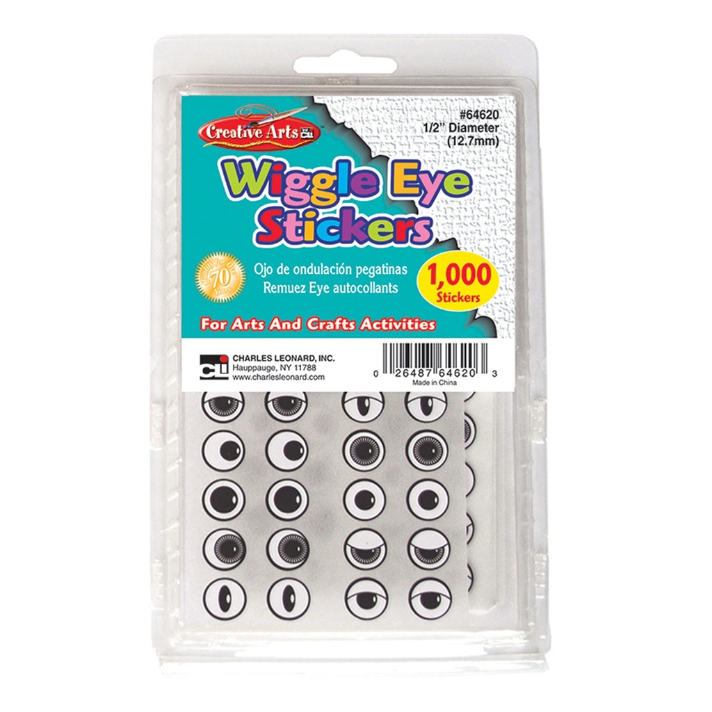 Charles Leonard® Wiggle Eye Stickers — Assorted Black Eyes for Crafts