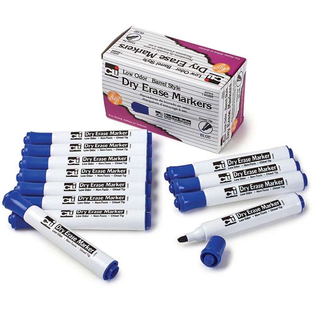 12ct Blue Chisel Tip Barrel Style Dry Erase Markers