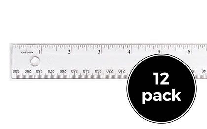 12ct 12 inch Clear Plastic Rulers Pack