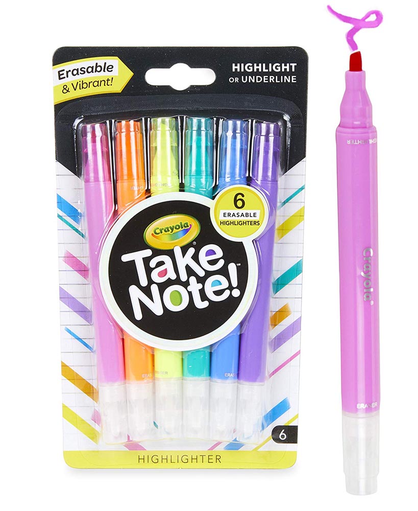 Crayola® Take Note! Erasable Highlighters, 6 Count — Highlighting with clean erasing
