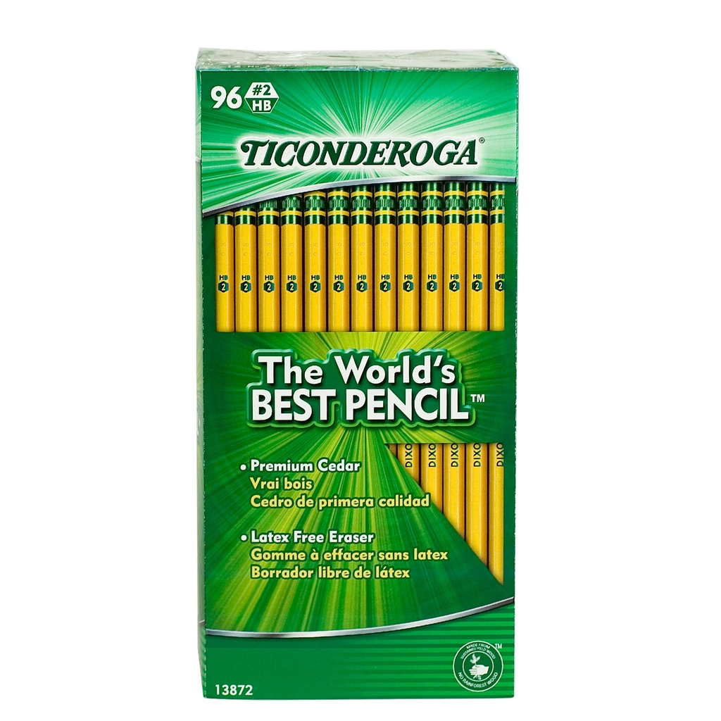 Ticonderoga® The World's Best Pencil, Unsharpened #2 HB,7-1/2" length, 96 Count 