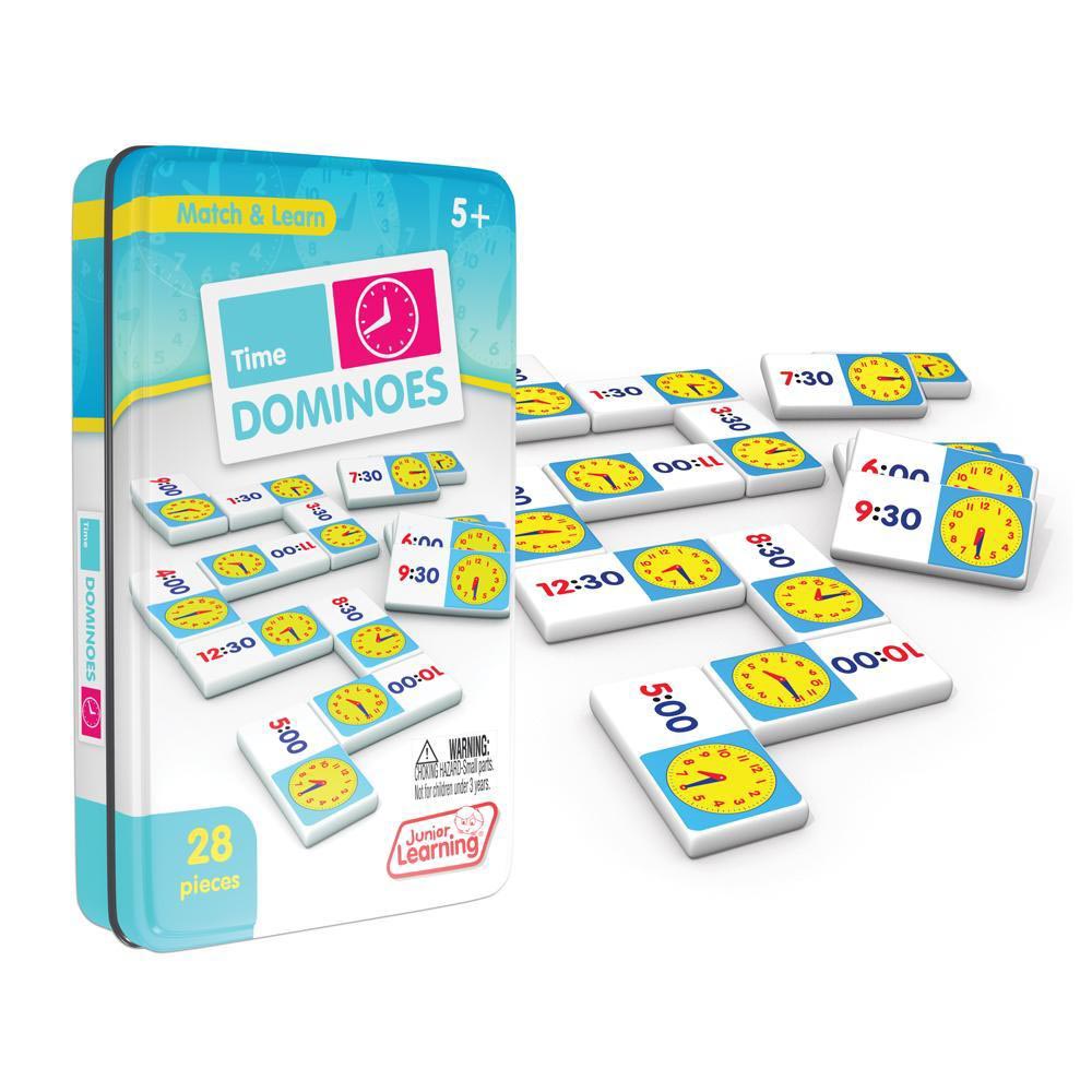Junior Learning® Time Match and Learn Dominoes — 28 Pieces in Tin