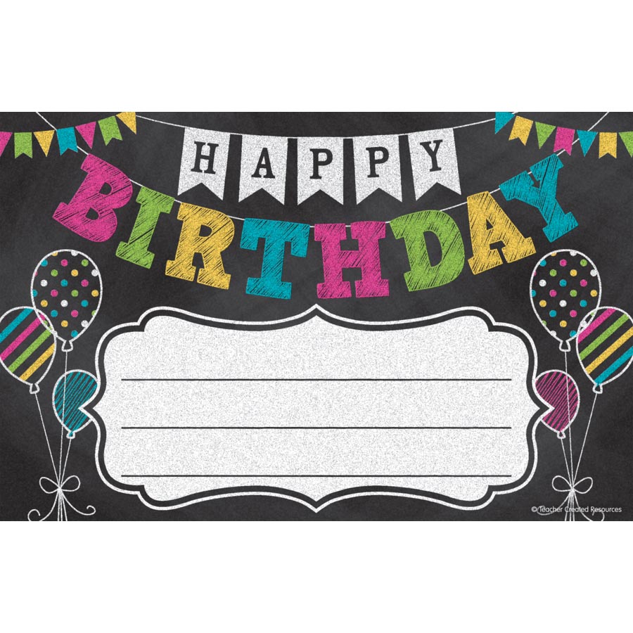 Teacher Created Resources® Chalkboard Brights Happy Birthday Awards — 25 Certificates