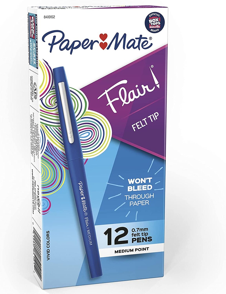 Paper Mate® Flair® Felt Tip Pens, Medium (0.7 mm), Blue — 12/classroom pack