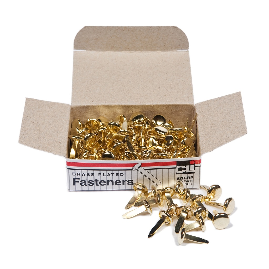 Charles Leonard® Brass‑Plated Paper Fasteners, Size 2, 1/2", Box of 100