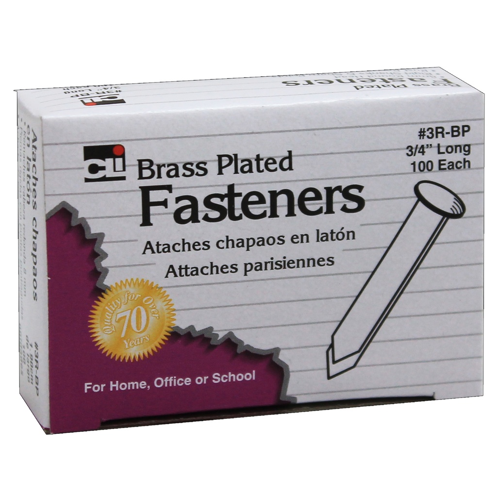 Charles Leonard® Brass Plated Paper Fasteners, 3/4", 100/Box
