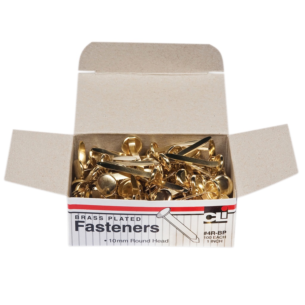 Charles Leonard® Brass Plated Paper Fasteners — Round Head, 1" Shank, 100/Box