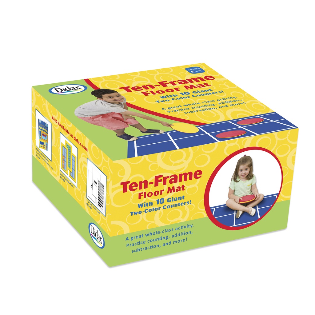 Didax® Ten-Frame Floor Mat with Giant Counters, 28" x 64" mat; 8" diameter counters