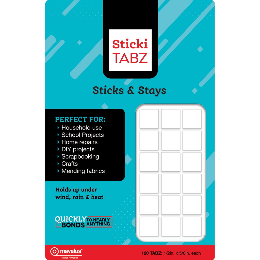Mavalus® Sticki TABZ — 120 double‑coated tabs for fast, clean mounting
