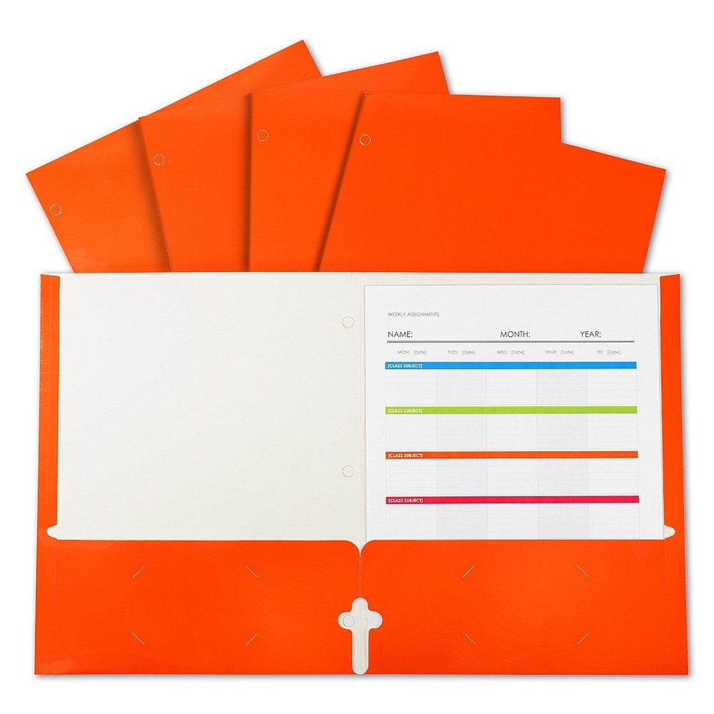 C‑Line® 2‑Pocket Laminated Paper Portfolio with 3‑Hole Punch, Orange, Box of 25,11" x 8.5" (letter size inserts), Box of 25 (Orange) 