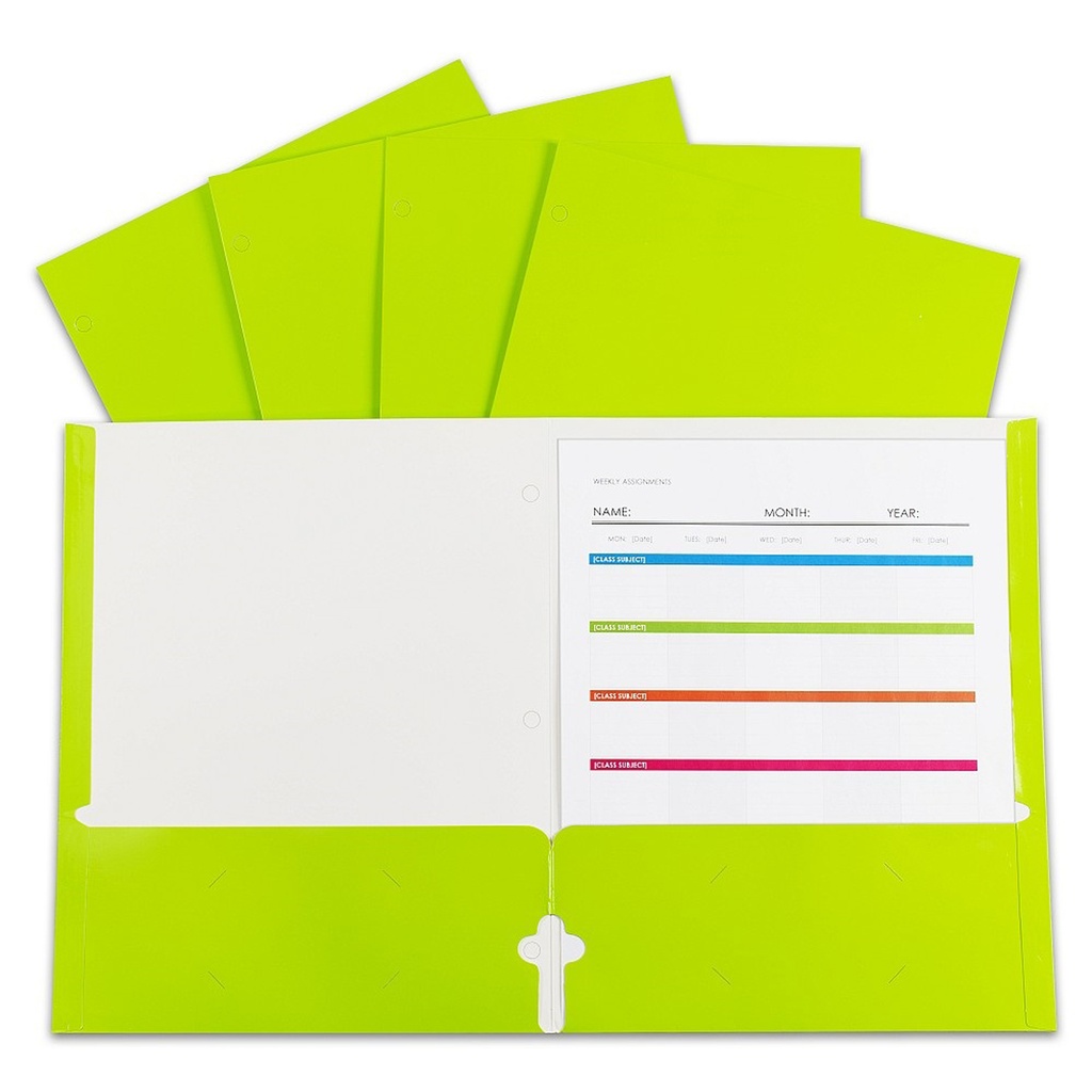 C-Line® 2-Pocket Laminated Paper Portfolio with 3-Hole Punch, Lime Green,8 1/2" x 11", Box of 25 