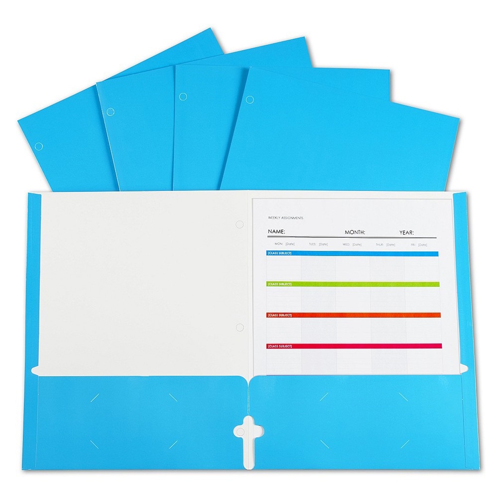 C-Line® 2-Pocket Laminated Paper Portfolio with 3-Hole Punch, Blue,8 1/2" x 11", Box of 25 