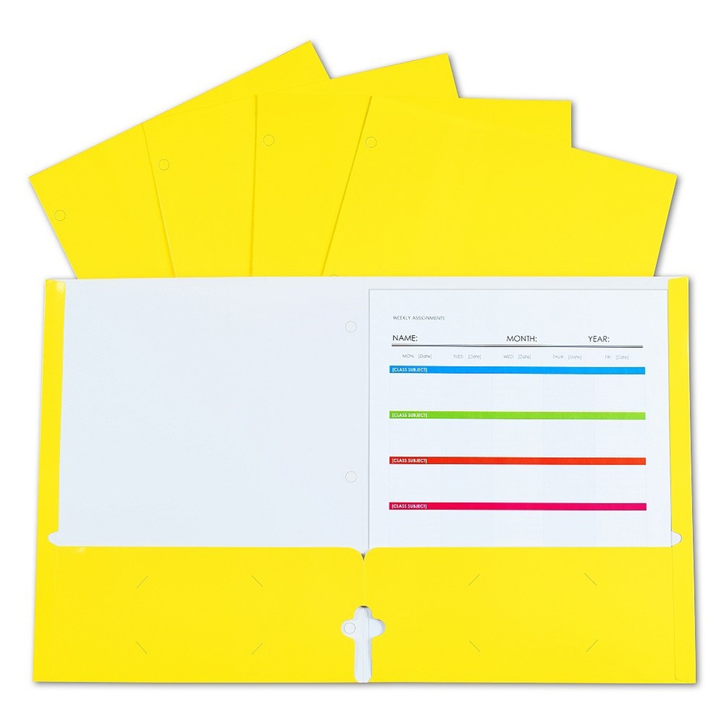 C-Line® 2-Pocket Laminated Paper Portfolio with 3-Hole Punch, Yellow,8 1/2" x 11", Box of 25 