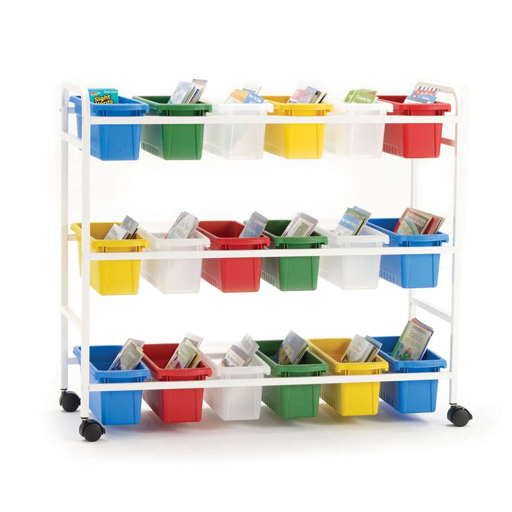 Book Browser Cart with 18 Small Tubs