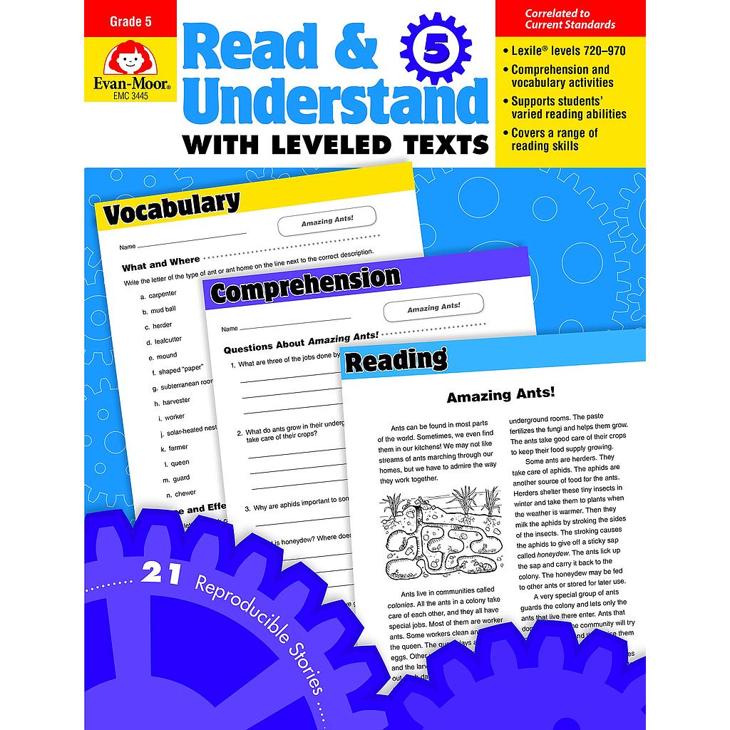 Evan-Moor® Read & Understand with Leveled Texts, Grade 5 (Reproducibles)