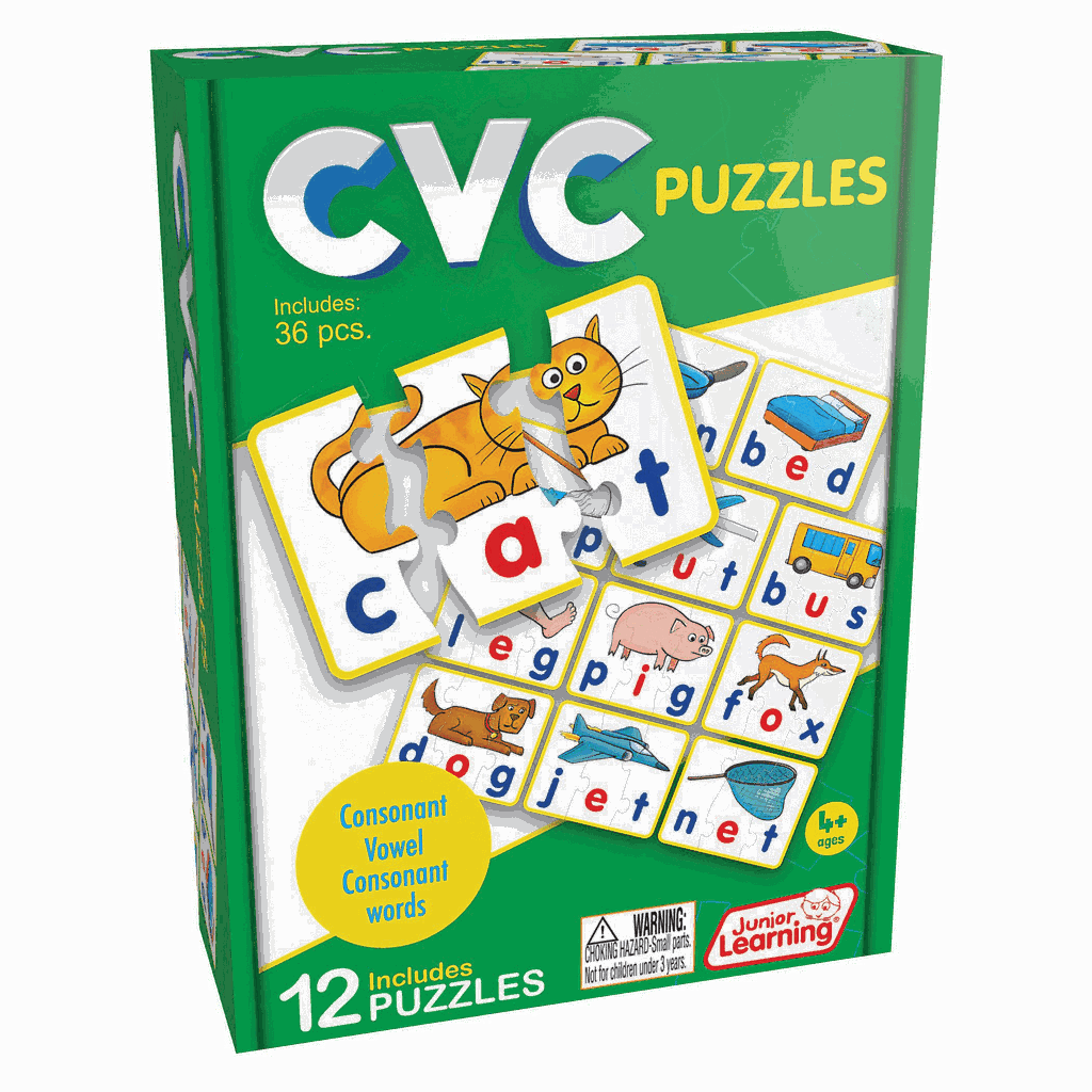 CVC Puzzles (12 Words, Self‑Correcting)