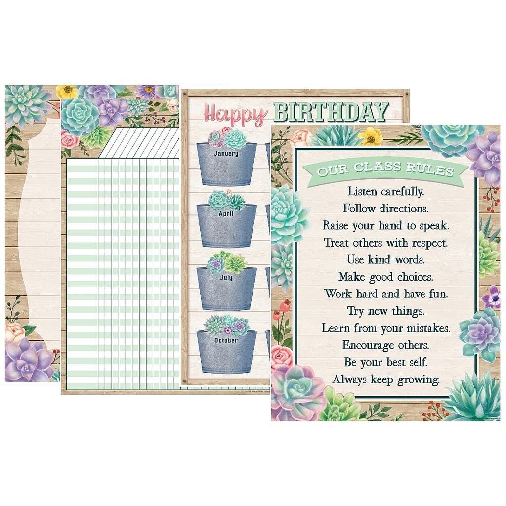Rustic Bloom Succulents 4 Chart Set