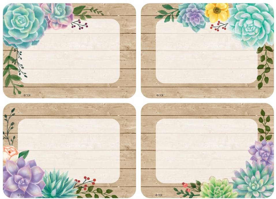 Rustic Bloom Succulents Name Tags Labels