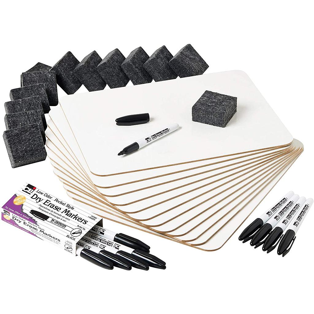 Charles Leonard® Dry Erase Lapboard Class Pack, 12 Boards, Markers & Erasers, 9" × 12"