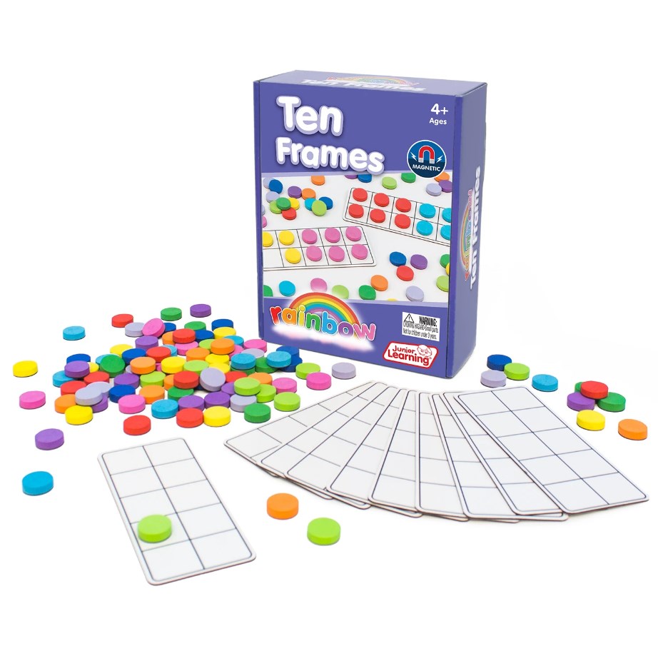 Junior Learning® Rainbow Ten Frames — 10 frames + 100 counters