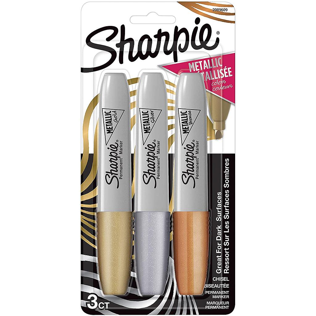 Sharpie® Metallic Permanent Markers — Chisel tip, 3-count (gold/silver/bronze)