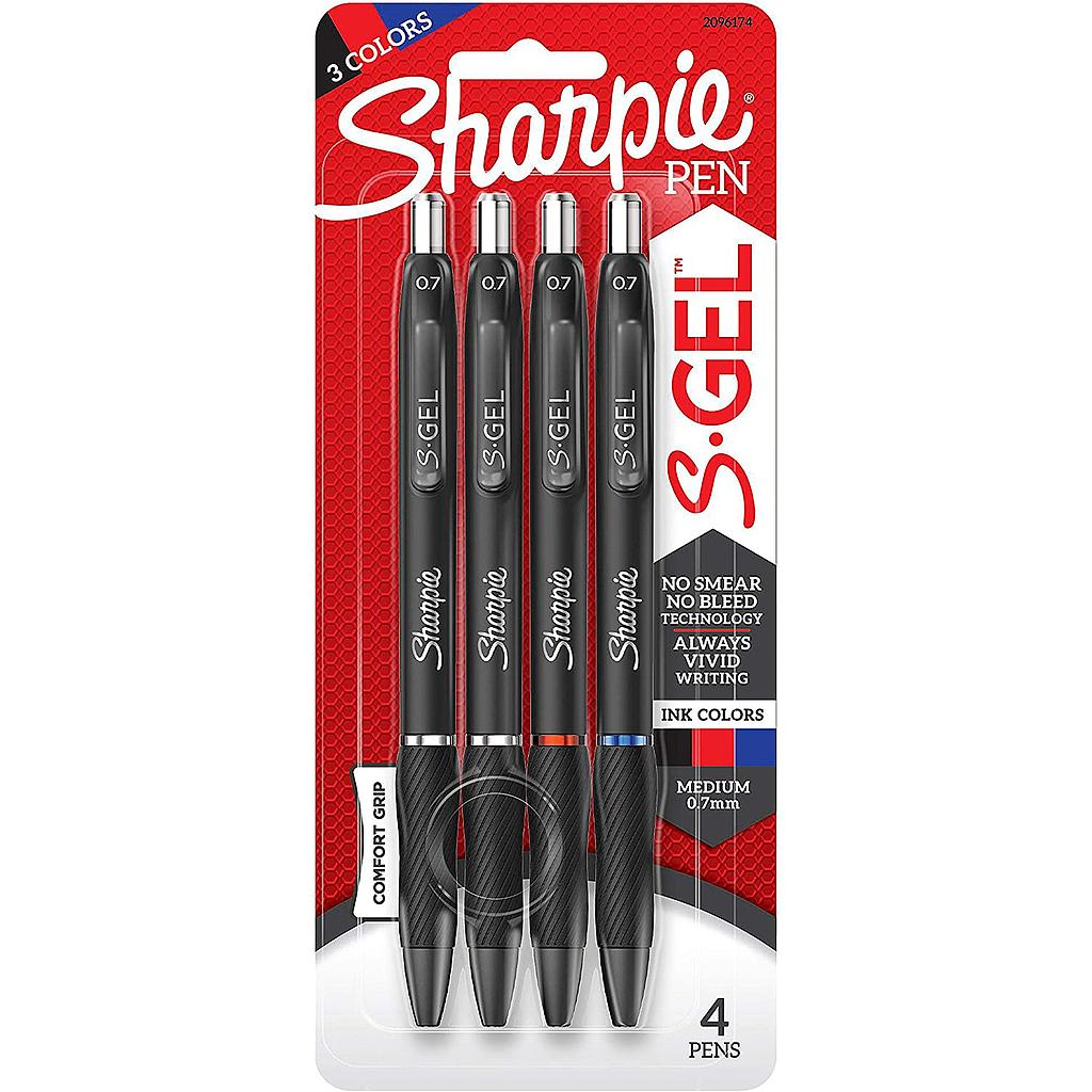 Sharpie® S‑Gel™ Retractable Gel Pens (Business Assortment),Medium Point, 4‑Count 