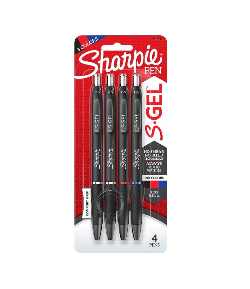 Sharpie® S‑Gel™ Pens, Fine Point,Fine Point (0.5 mm), 4‑Count Business Assortment 