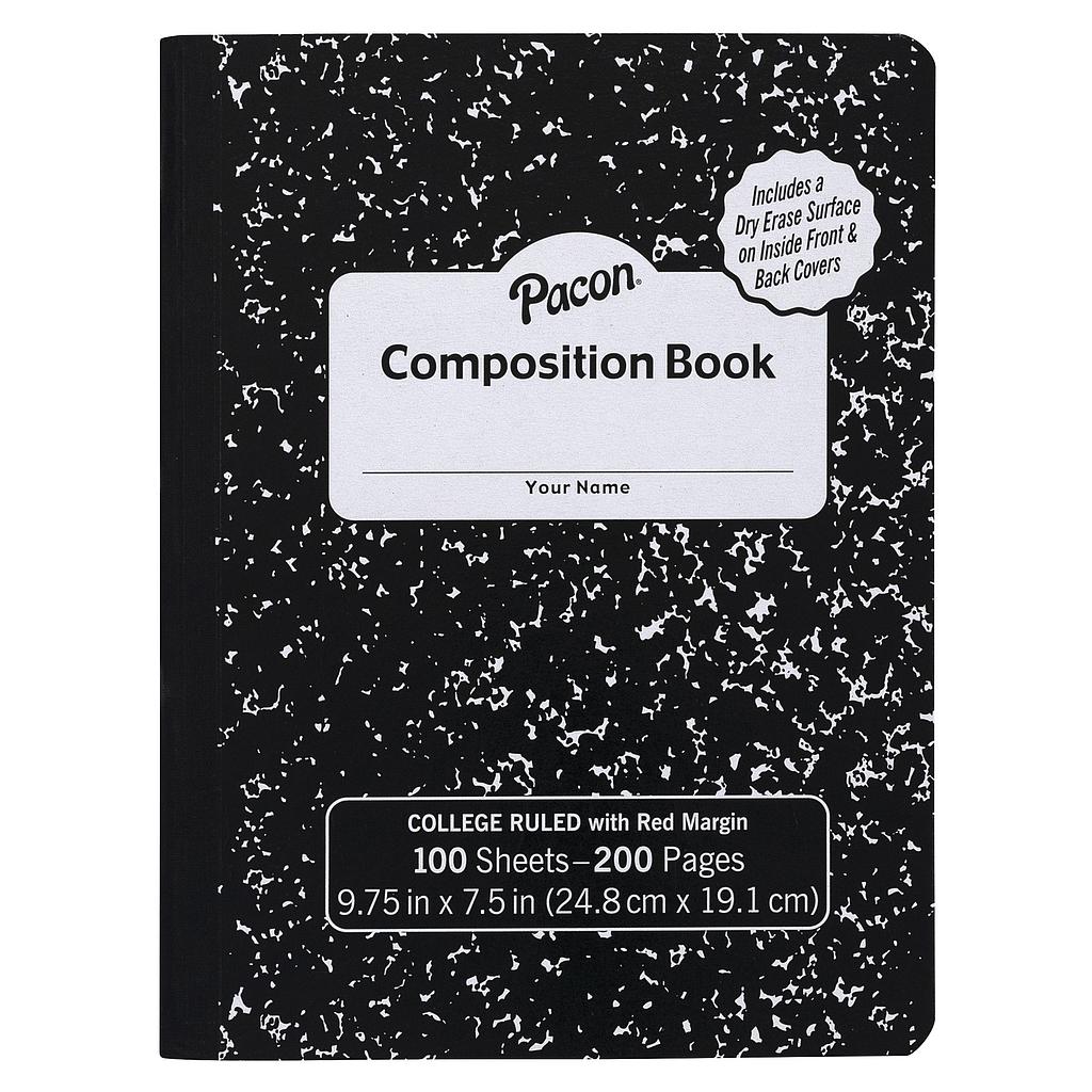 Pacon® Composition Book with Dry‑Erase Surfaces — 9/32" rule, 9.75" × 7.5", 100 sheets
