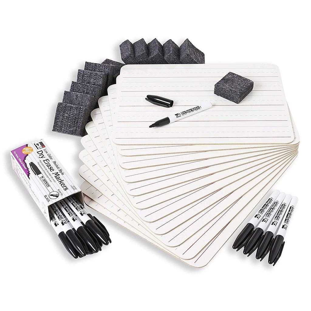 Charles Leonard® Magnetic 2-Sided Lapboard Class Pack, Plain/Lined, 12 Boards with Markers & Erasers