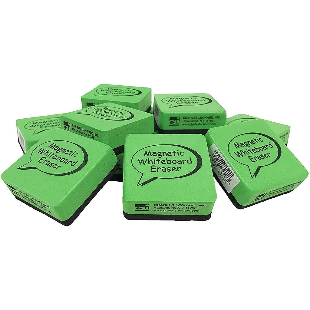 Charles Leonard® Magnetic Whiteboard Erasers — 2" × 2", green/black, 12-pack