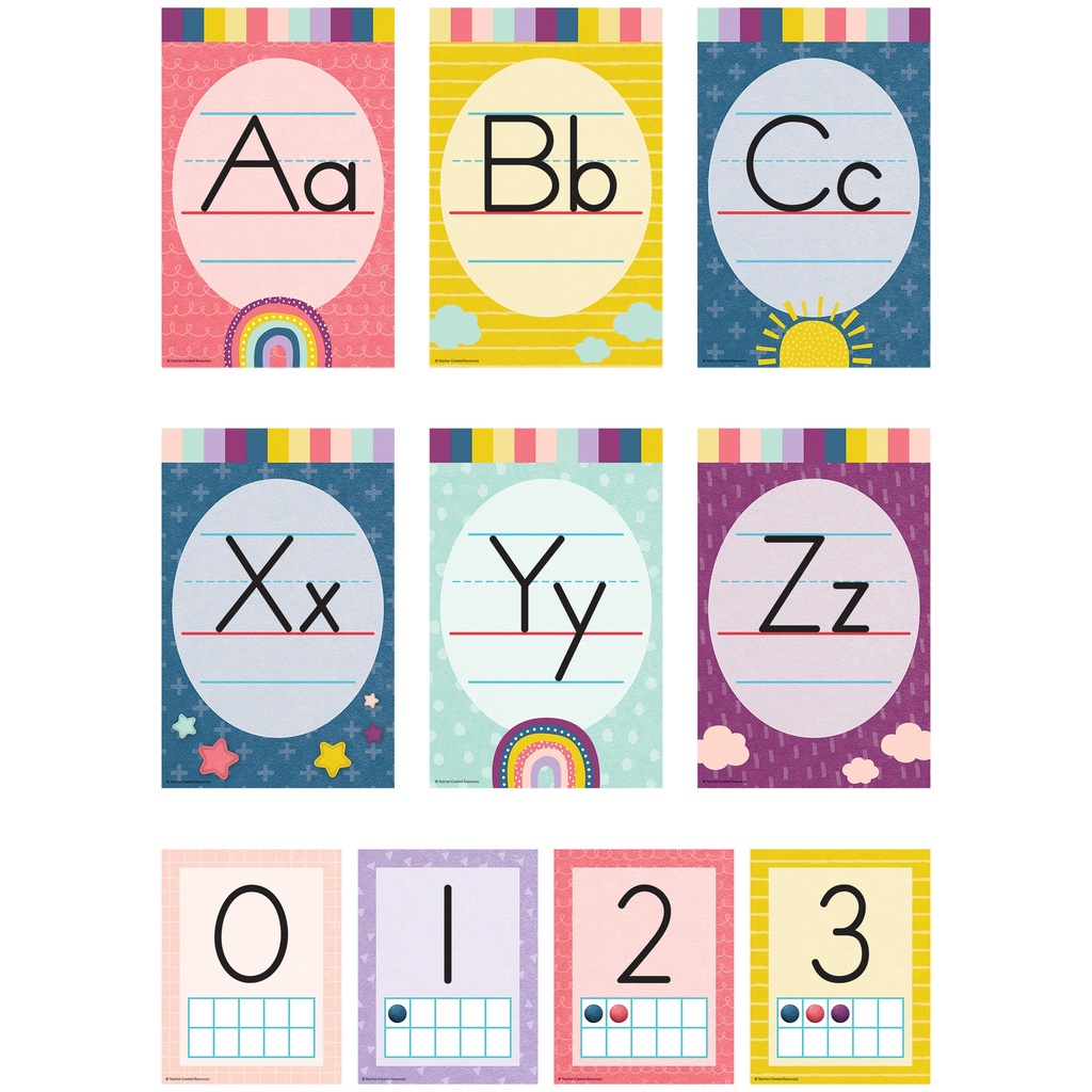 Teacher Created Resources® Oh Happy Day Alphabet Bulletin Board Set — 37 Pieces — Alphabet A–Z plus numbers 0–10 with ten‑frame numerals