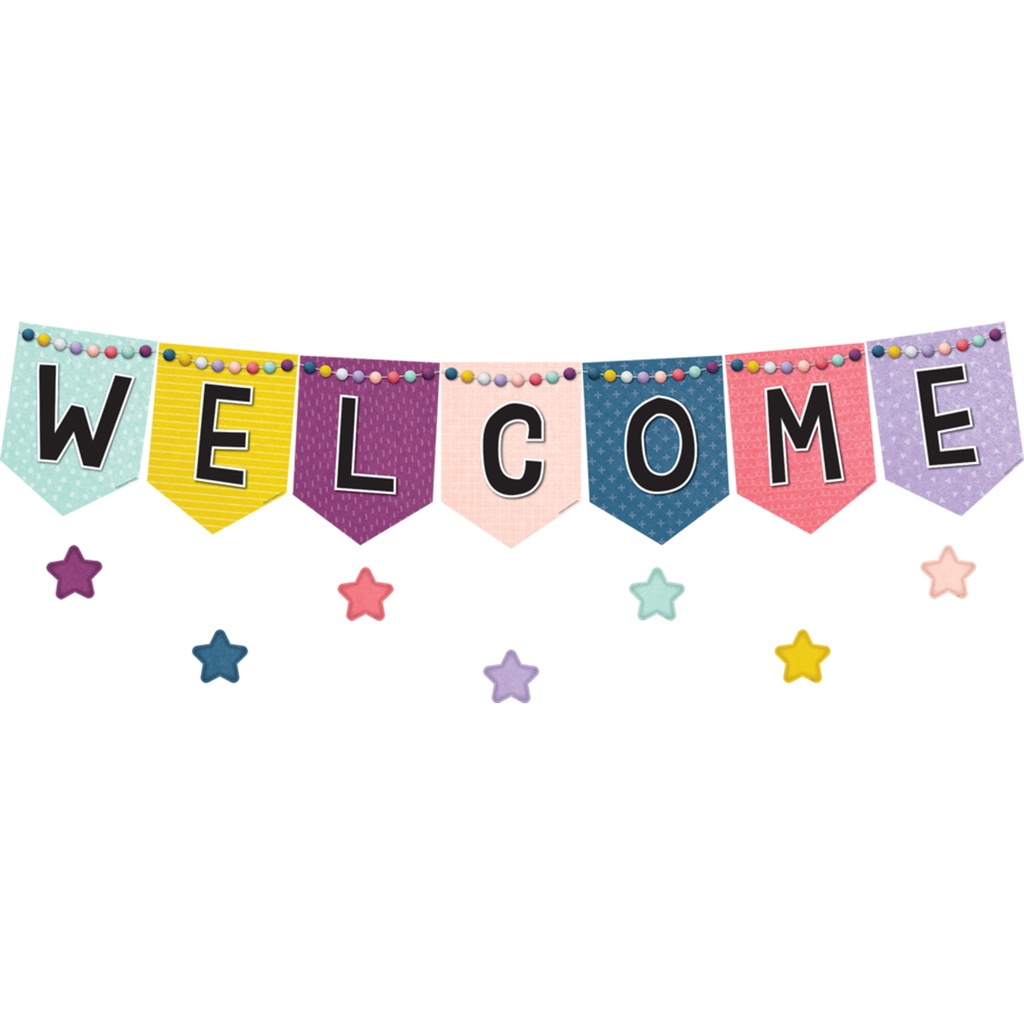 Teacher Created Resources® Oh Happy Day Pennants Welcome Bulletin Board — 60 Pieces — Giant WELCOME letters with star accents