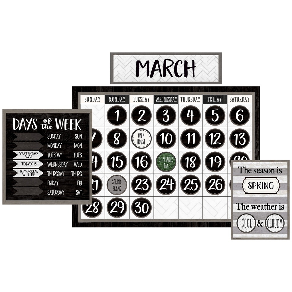 Teacher Created Resources® Modern Farmhouse Calendar Bulletin Board — 84‑Piece Set