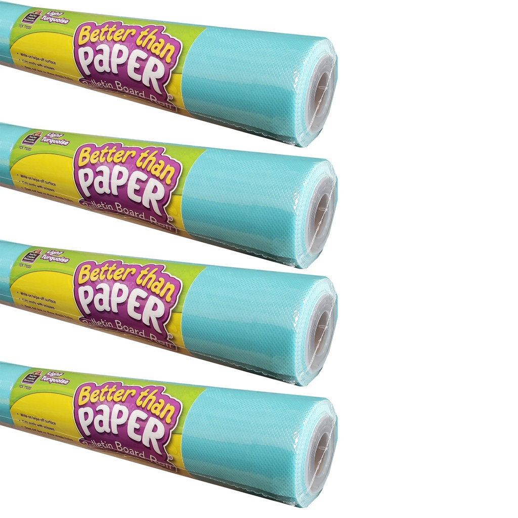 Teacher Created Resources® Better Than Paper® Light Turquoise Bulletin Board Roll Pack of 4. Rolls measures 4' x 12'