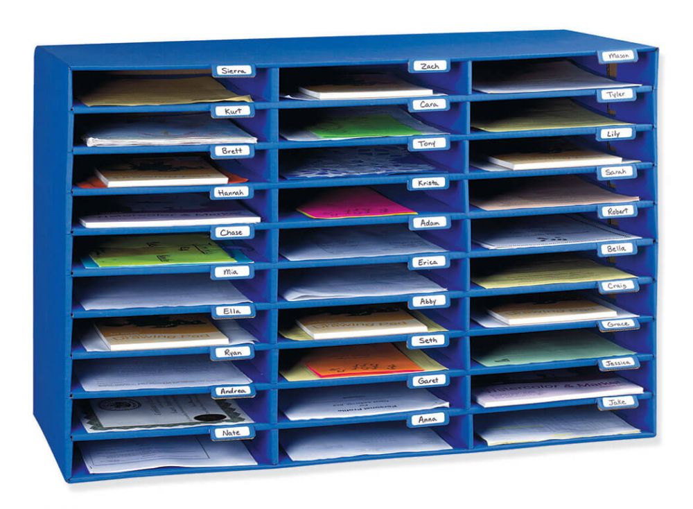 Classroom Keepers® Mailbox, 30-Slot, Blue, 21" H x 31-5/8" W x 12-3/4" D, 30 slots 