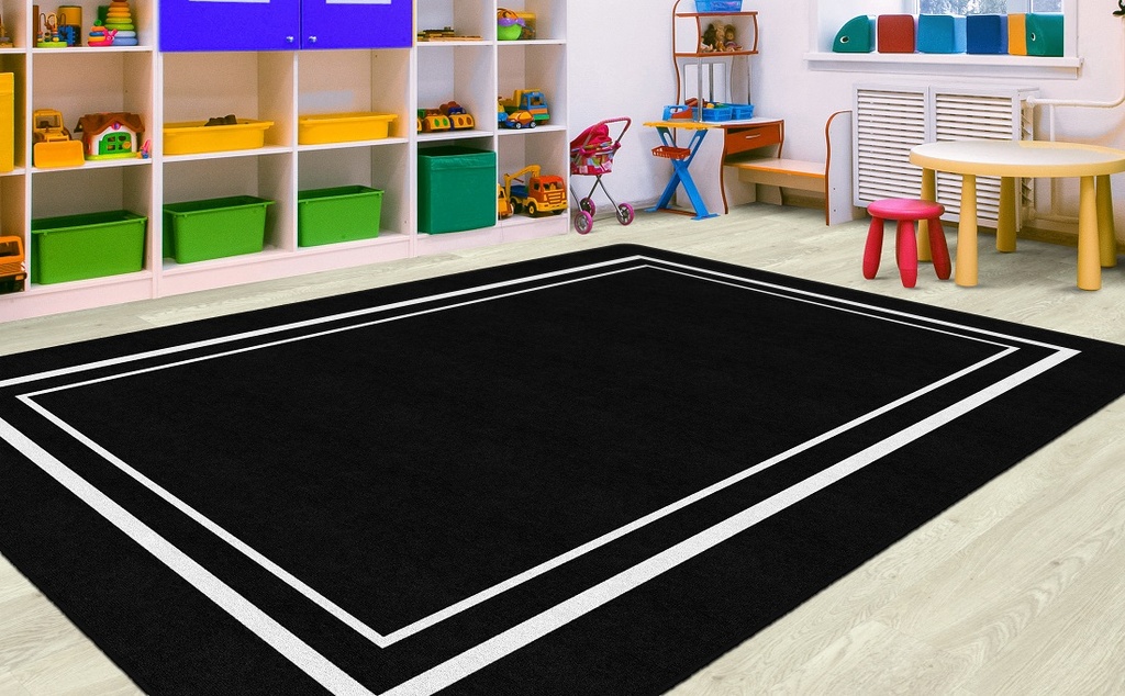 Simply Stylish Black & White Border 7'6" X 12' Rectangle Carpet