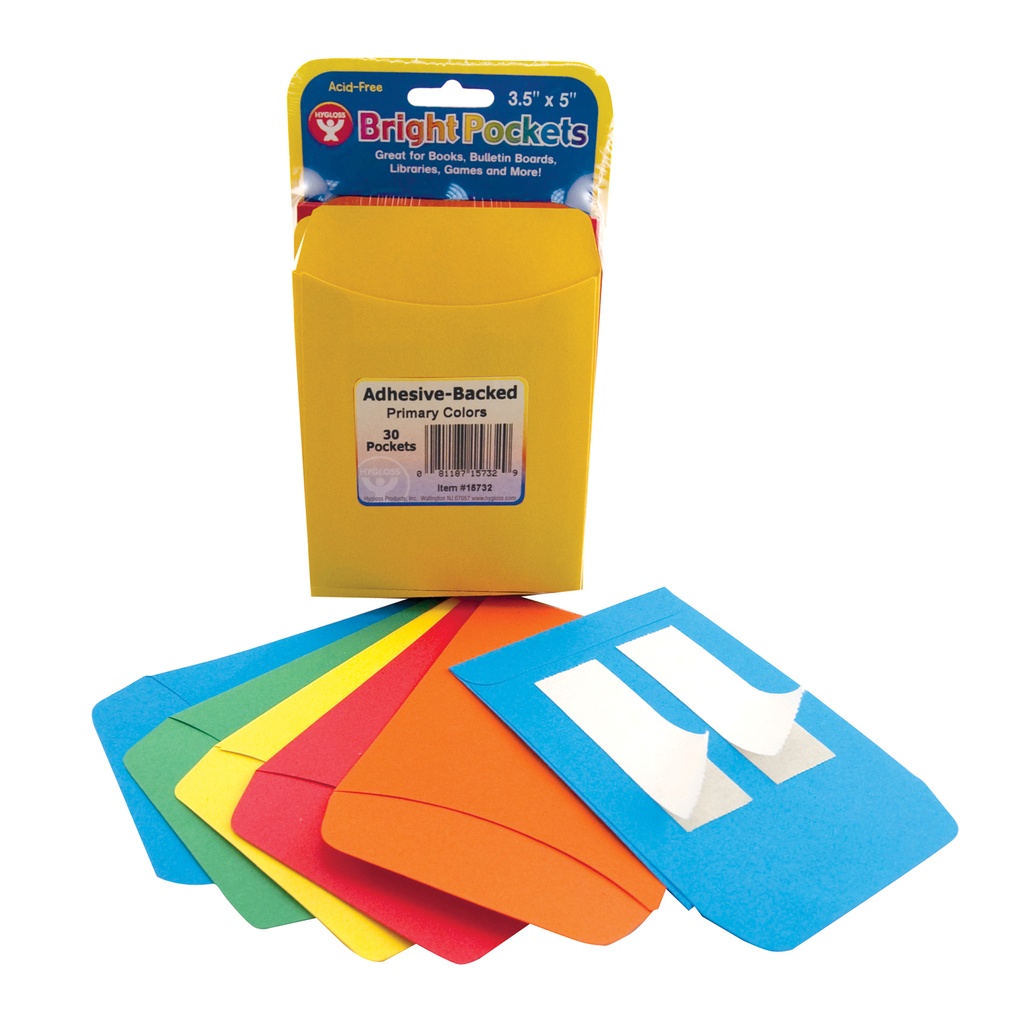 Hygloss® Self‑Adhesive Bright Pressure‑Sensitive Library Pockets,3.5" x 4.875", 30 count 