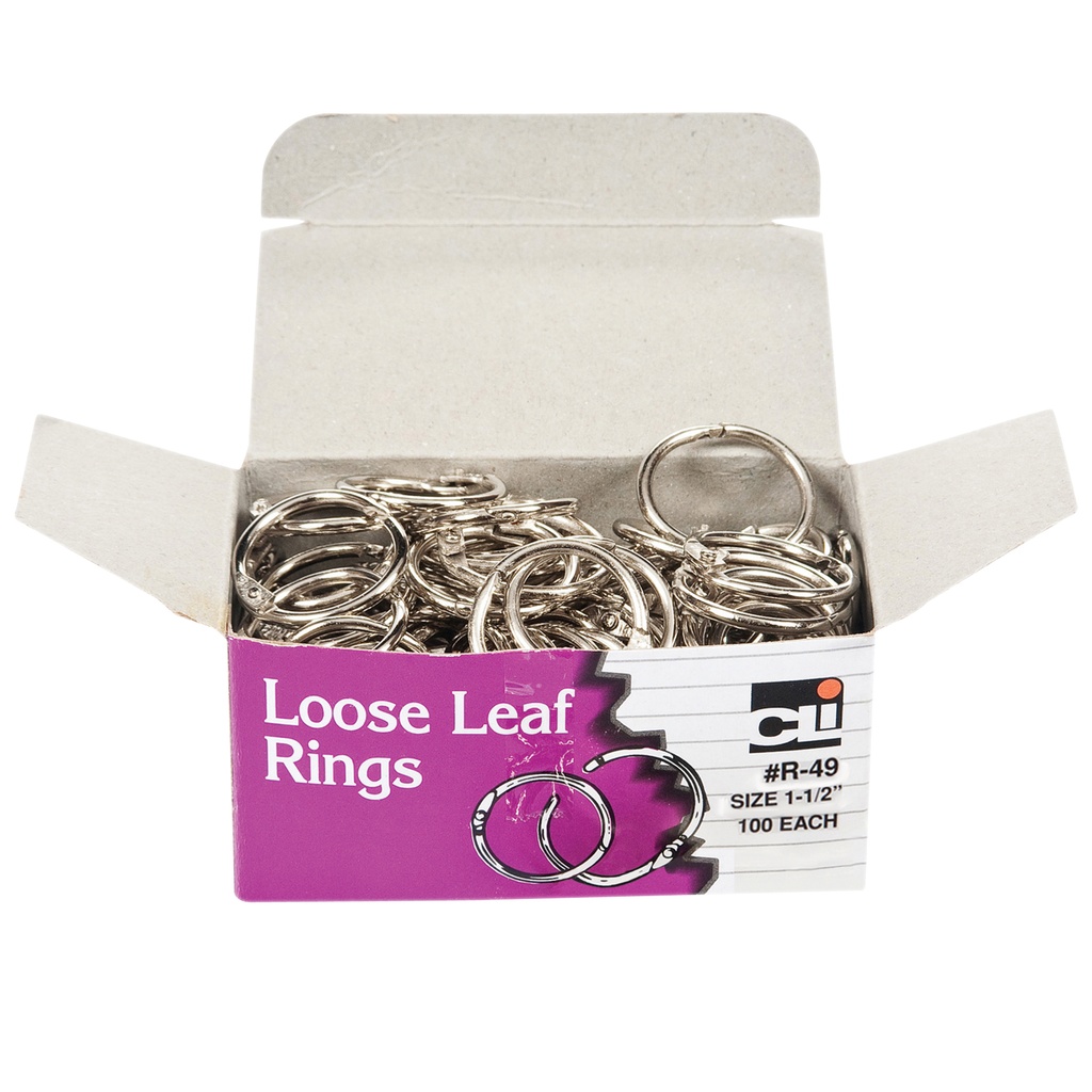 Charles Leonard® Loose Leaf Rings — 1.5" Nickel‑Plated, Box of 100