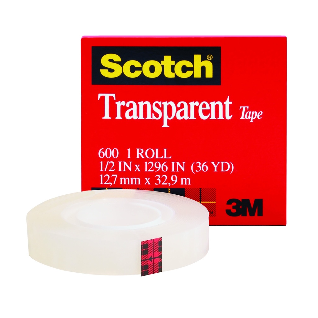 Scotch® Transparent Tape 600 — 1/2" × 1296" (Single Roll)