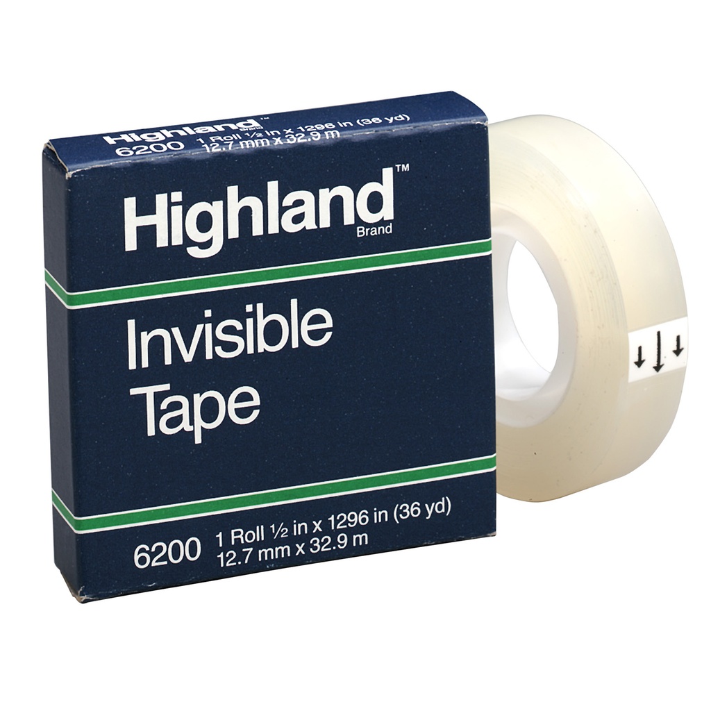 Highland™ Invisible Tape — 1/2" × 1296" single roll, 1" core (by 3M)