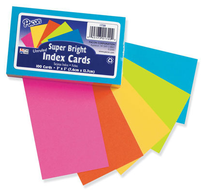 100ct 3in x 5in Super Bright Unruled Index Cards