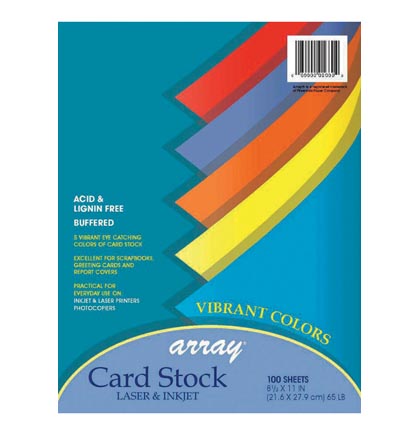 100ct 8.5x11 5 Vibrant Colors Card Stock