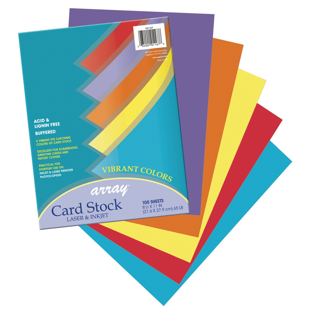 100ct 8.5x11 5 Vibrant Colors Card Stock