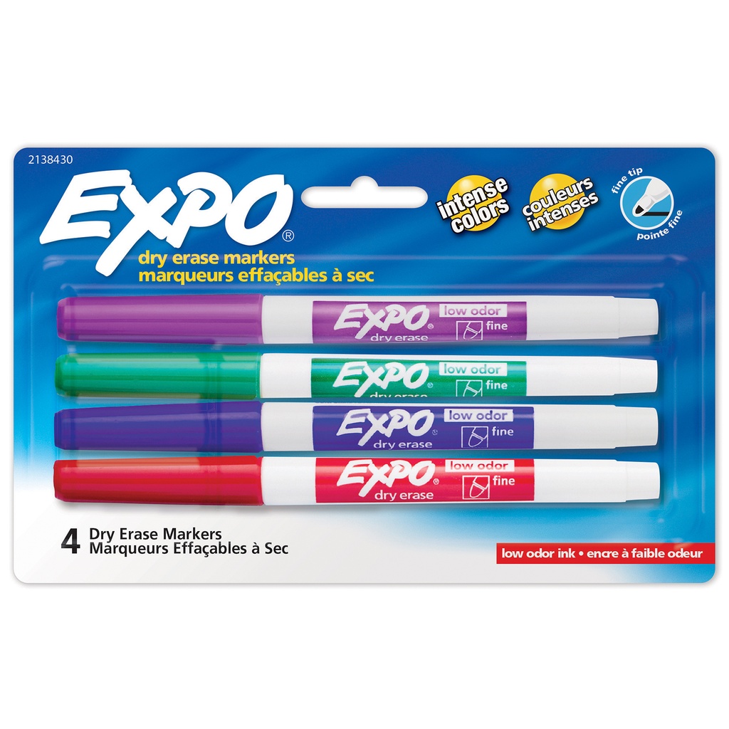 EXPO® 4 Color Vibrant Expo Low-Odor Dry Erase Fine Tip Markers 